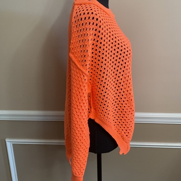 Davi & Dani Open Knit Drop Shoulder Sweater Neon Orange Small NWT - Picture 4 of 11